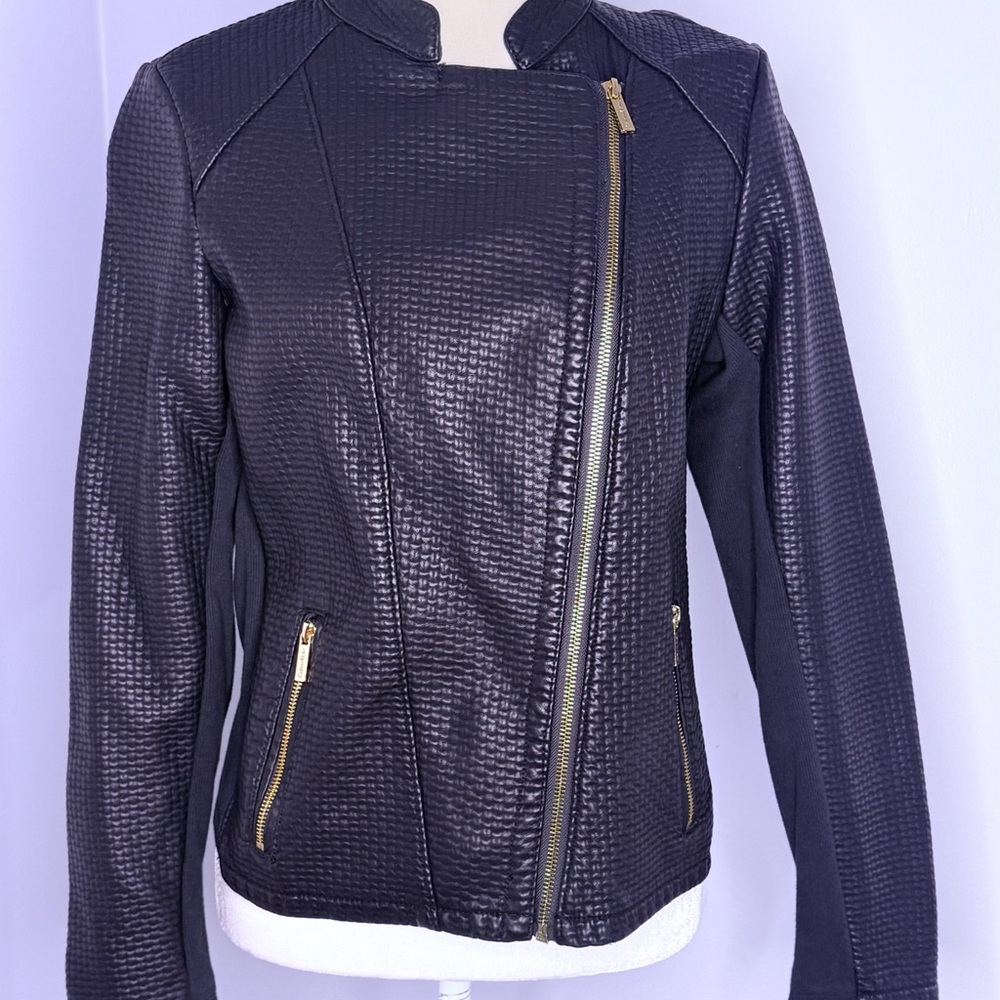 Calvin Klein Black Textured Leather Jacket - Picture 2 of 8
